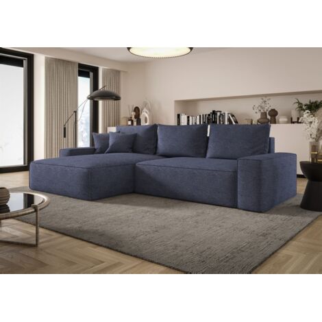 Ecksofa Schlafsofa Sofa WALKEN Stoff Aragon Blau Ottomane Links