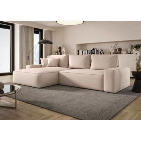 Ecksofa Schlafsofa Sofa WALKEN Stoff Aragon Creme Ottomane Links