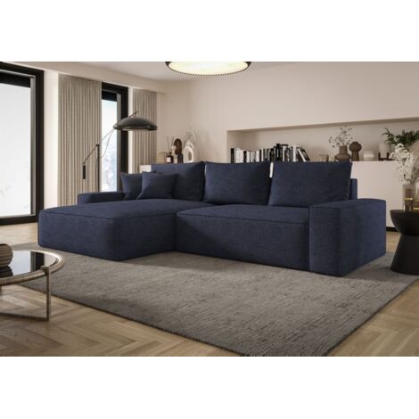 Ecksofa Schlafsofa Sofa WALKEN Stoff Aragon Dunkeblau Ottomane Links
