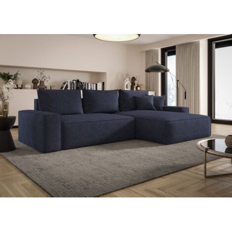 Ecksofa Schlafsofa Sofa WALKEN Stoff Aragon Dunkelblau Ottomane Rechts