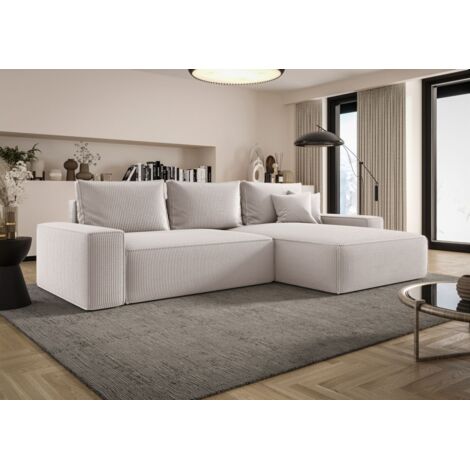 Ecksofa Schlafsofa Sofa WALKEN Stoff Poso Altweiß Ottomane Rechts
