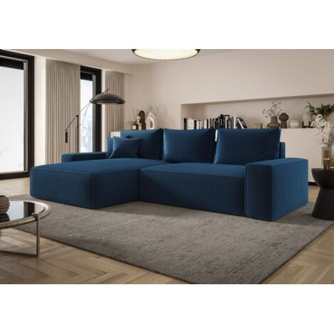 Ecksofa Schlafsofa Sofa WALKEN Stoff Poso Blau Ottomane Links