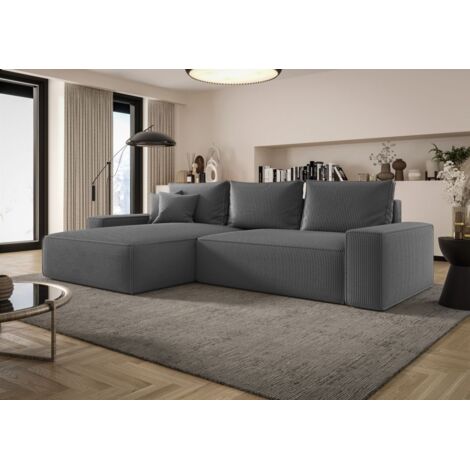 Ecksofa Schlafsofa Sofa WALKEN Stoff Poso Grau Ottomane Links