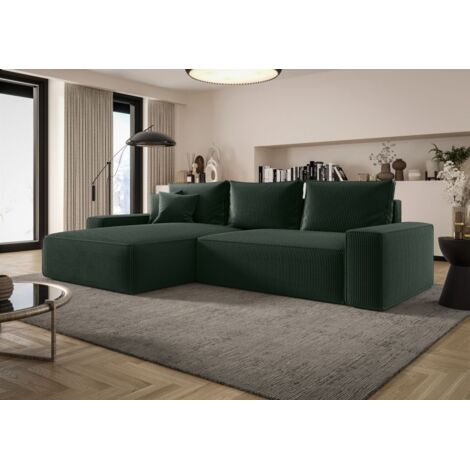 Ecksofa Schlafsofa Sofa WALKEN Stoff Poso Grün Ottomane Links
