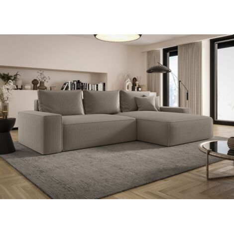 Ecksofa Schlafsofa Sofa WALKEN Stoff Poso Hellbraun Ottomane Rechts
