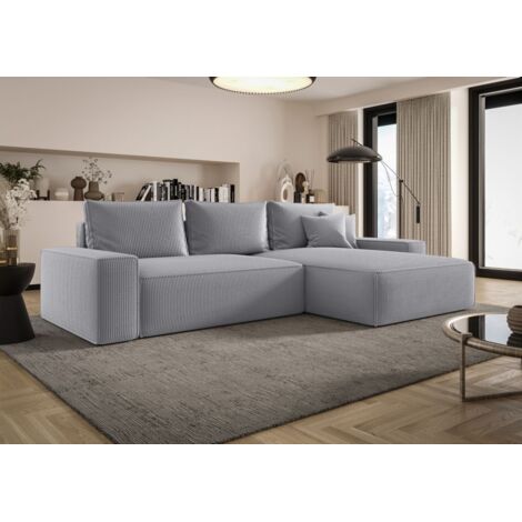 Ecksofa Schlafsofa Sofa WALKEN Stoff Poso Hellgrau Ottomane Rechts