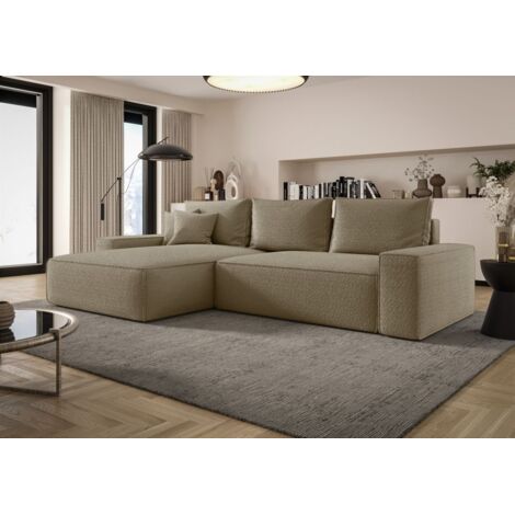 Ecksofa Schlafsofa Sofa WALKEN Stoff Quelle Dunkelbeige Ottomane Links