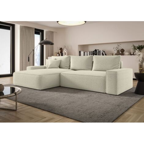 Ecksofa Schlafsofa Sofa WALKEN Stoff Quelle Ecru Ottomane Links