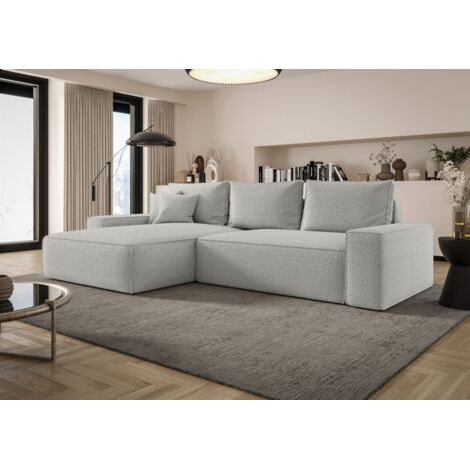 Ecksofa Schlafsofa Sofa WALKEN Stoff Quelle Hellgrau Ottomane Links