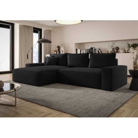 Ecksofa Schlafsofa Sofa WALKEN Stoff Quelle Schwarz Ottomane Links