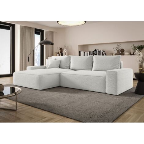 Ecksofa Schlafsofa Sofa WALKEN Stoff Quelle Weiss Ottomane Links