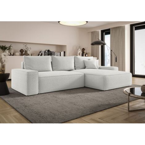 Ecksofa Schlafsofa Sofa WALKEN Stoff Quelle Weiss Ottomane Rechts