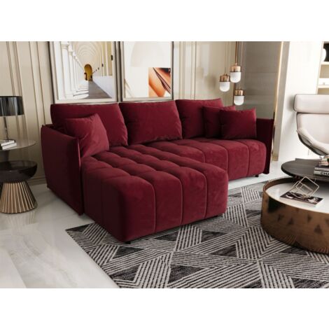 Ecksofa Schlafsofa TREVISO Stoff Monolith Bordeauxrot Ottomane Links