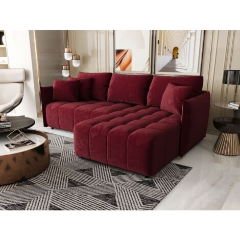 Ecksofa Schlafsofa TREVISO Stoff Monolith Bordeauxrot Ottomane Rechts