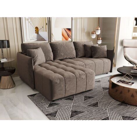Ecksofa Schlafsofa TREVISO Stoff Monolith Braun Ottomane Links