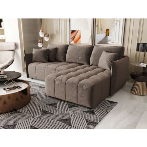 Ecksofa Schlafsofa TREVISO Stoff Monolith Braun Ottomane Rechts