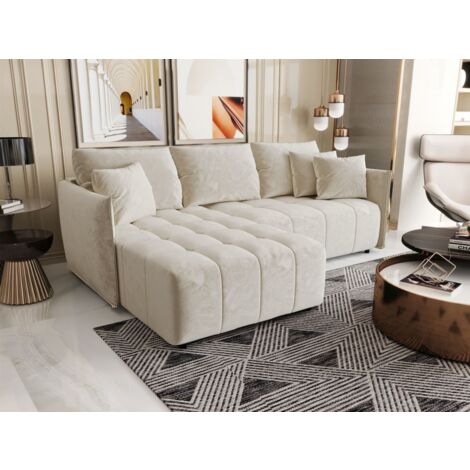 Ecksofa Schlafsofa TREVISO Stoff Monolith Creme Ottomane Links
