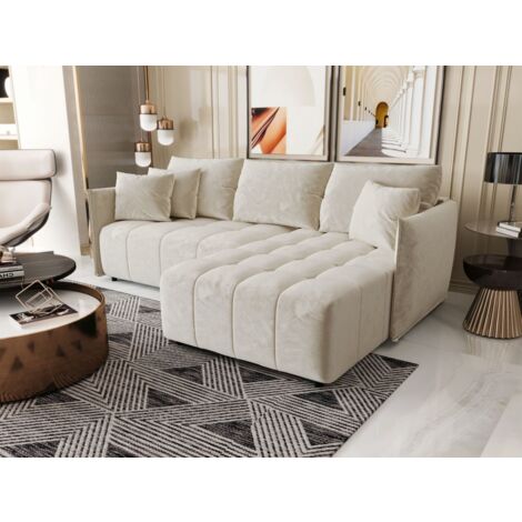 Ecksofa Schlafsofa TREVISO Stoff Monolith Creme Ottomane Rechts