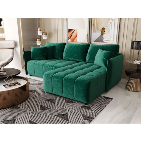 Ecksofa Schlafsofa TREVISO Stoff Monolith Grün Ottomane Rechts
