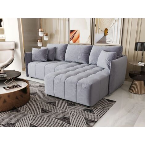 Ecksofa Schlafsofa TREVISO Stoff Monolith Hellblau Ottomane Rechts