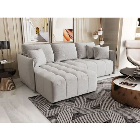 Ecksofa Schlafsofa TREVISO Stoff Monolith Hellgrau Ottomane Links