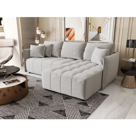 Ecksofa Schlafsofa TREVISO Stoff Monolith Hellgrau Ottomane Rechts
