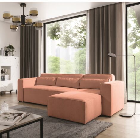 Ecksofa Schlafsofa WALDO Stoff Brooklyn Coral Ottomane Rechts