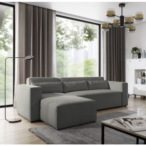 Ecksofa Schlafsofa WALDO Stoff Brooklyn Dunkelgrau Ottomane Links