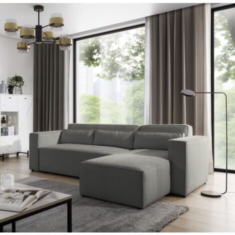 Ecksofa Schlafsofa WALDO Stoff Brooklyn Dunkelgrau Ottomane Rechts