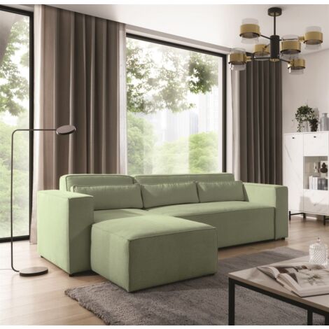 Ecksofa Schlafsofa WALDO Stoff Brooklyn Hellgrün Ottomane Links