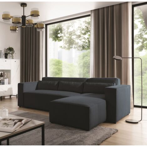 Ecksofa Schlafsofa WALDO Stoff Brooklyn Meeresblau Ottomane Rechts