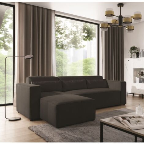 Ecksofa Schlafsofa WALDO Stoff Brooklyn Schwarz-Hell Ottomane Links