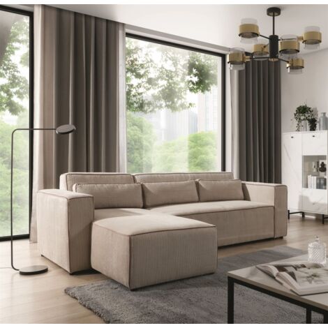 Ecksofa Schlafsofa WALDO Stoff Poso Beige Ottomane Links