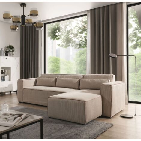 Ecksofa Schlafsofa WALDO Stoff Poso Beige Ottomane Rechts