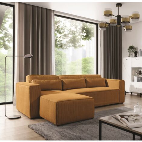Ecksofa Schlafsofa WALDO Stoff Poso Senfgelb Ottomane Links
