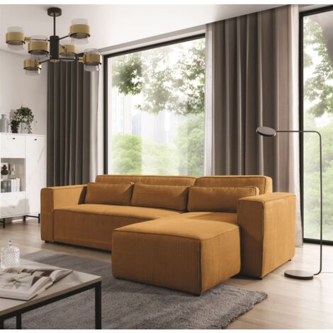Ecksofa Schlafsofa WALDO Stoff Poso Senfgelb Ottomane Rechts