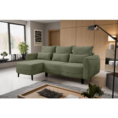 Ecksofa Selio mit Schlaffunktion und Bettzeugcontainer Olive Links