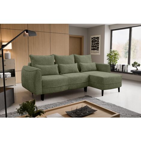 Ecksofa Selio mit Schlaffunktion und Bettzeugcontainer Olive Rechts