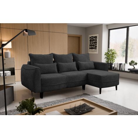 Ecksofa Selio mit Schlaffunktion und Bettzeugcontainer Schwarz Rechts