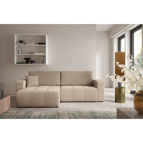 Ecksofa Sofa mit Schlaffunktion AUGUSTO in Stoff Wind Beige Ottomane Links