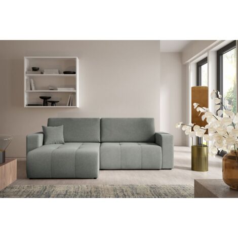 Ecksofa Sofa mit Schlaffunktion AUGUSTO in Stoff Wind Grau Ottomane Links