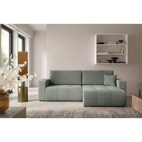 Ecksofa Sofa mit Schlaffunktion AUGUSTO in Stoff Wind Grau Ottomane Rechts