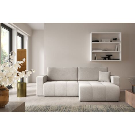 Ecksofa Sofa mit Schlaffunktion AUGUSTO in Stoff Wind Hellgrau Ottomane Rechts