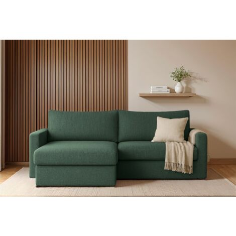 Ecksofa Sofa mit Schlaffunktion BENDIK Stoff Faro Flaschengrün Ottomane Links