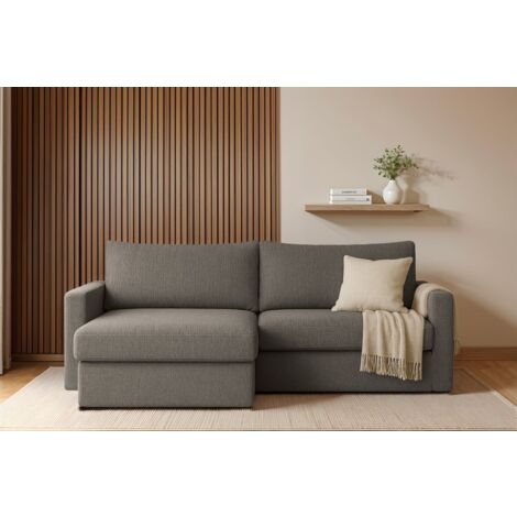 Ecksofa Sofa mit Schlaffunktion BENDIK Stoff Faro Grau Ottomane Links