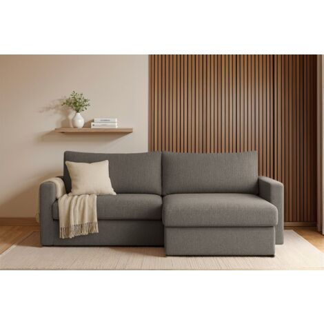 Ecksofa Sofa mit Schlaffunktion BENDIK Stoff Faro Grau Ottomane Rechts