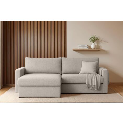 Ecksofa Sofa mit Schlaffunktion BENDIK Stoff Faro Hellgrau Ottomane Links