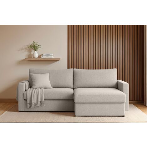Ecksofa Sofa mit Schlaffunktion BENDIK Stoff Faro Hellgrau Ottomane Rechts