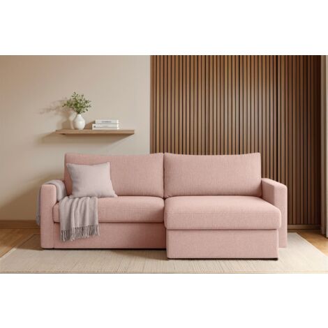 Ecksofa Sofa mit Schlaffunktion BENDIK Stoff Faro Rose Ottomane Rechts