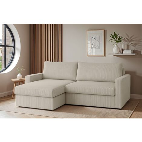 Ecksofa Sofa mit Schlaffunktion BENDIK Stoff Poso Altweiß Ottomane Links